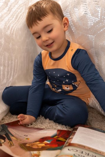 Pijama modal urso espacial infantil - Brilha no escuro